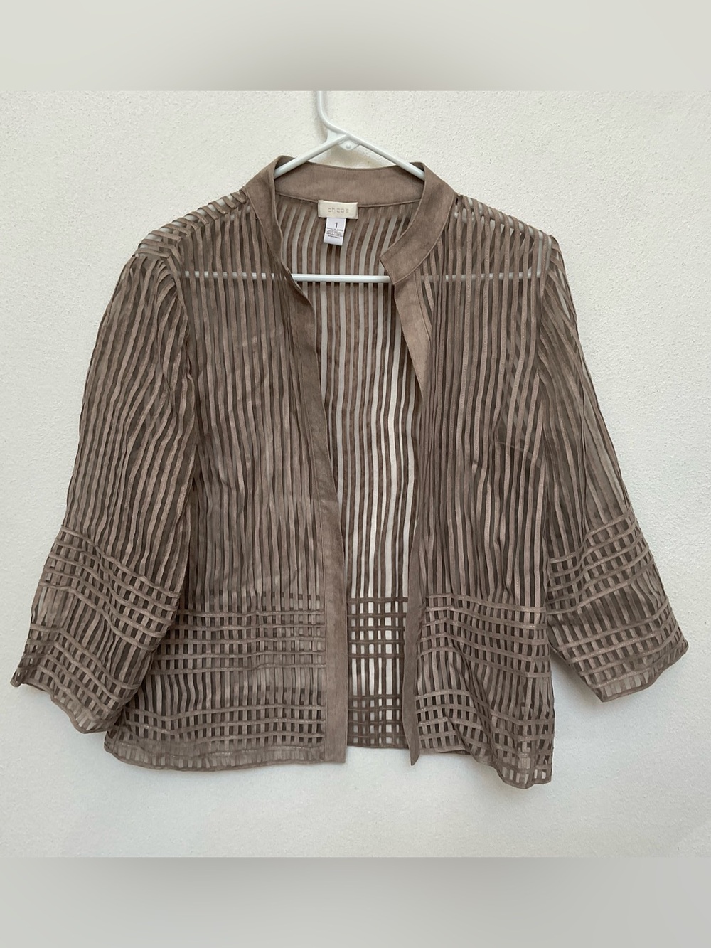 Chico's Taupe/Brown And Sheer Striped Open Front Jacket Size 1 US Med/8